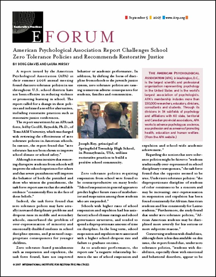 Report Cover - APA Challenges School Zero Tolerance